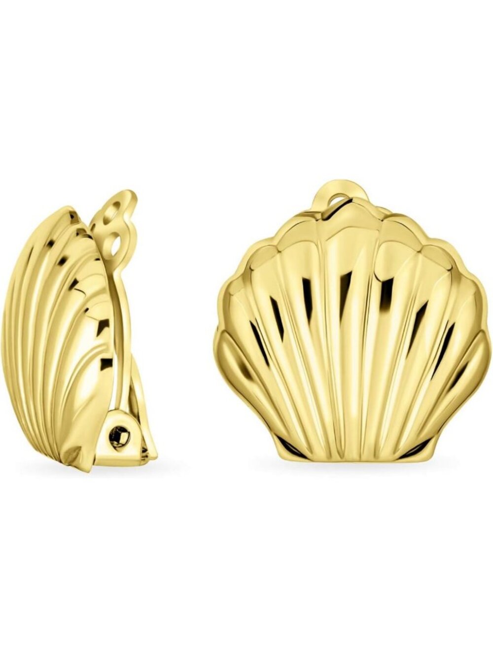 Chic Nautical Seashell Clip-On Earrings, 14K Gold Plated .925 Sterling Silver